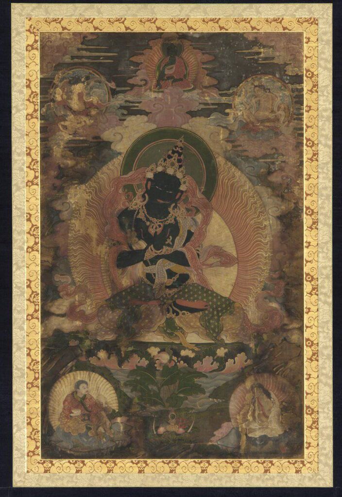 Vajradhara surrounded by smaller figures of Tilopa, Naropa, Marpa and Milarepa Hanging scroll in the Freer Sackler Gallery.